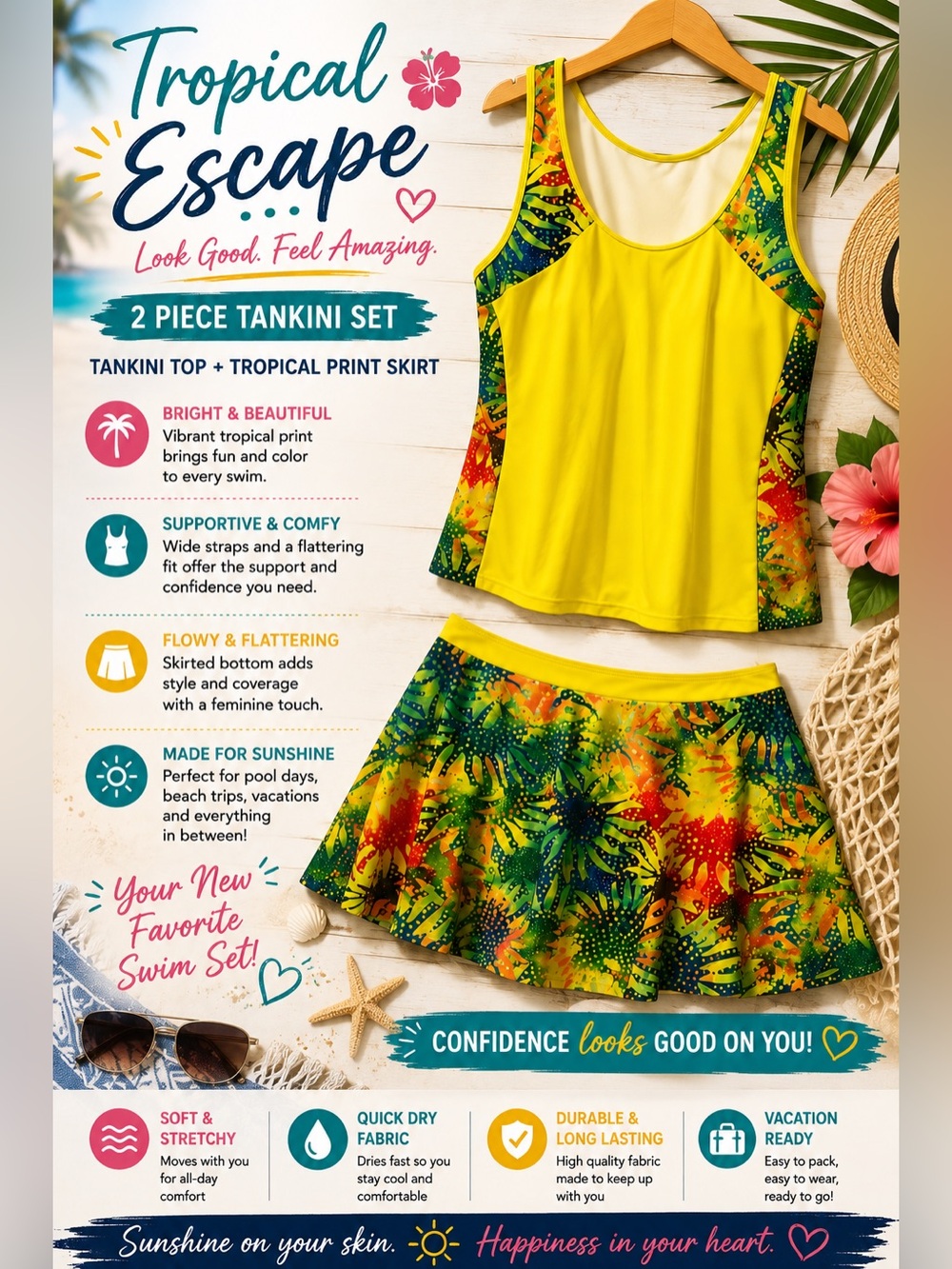 NWOT 2 piece Swim set in Vibrant Yellow and Multicolor.
